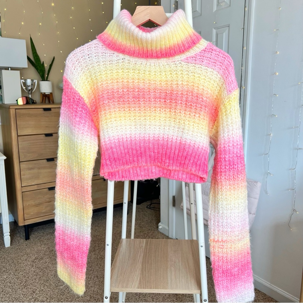 For Love & Lemons Rosa Ombre Stripe Turtleneck Crop Sweater Size XS